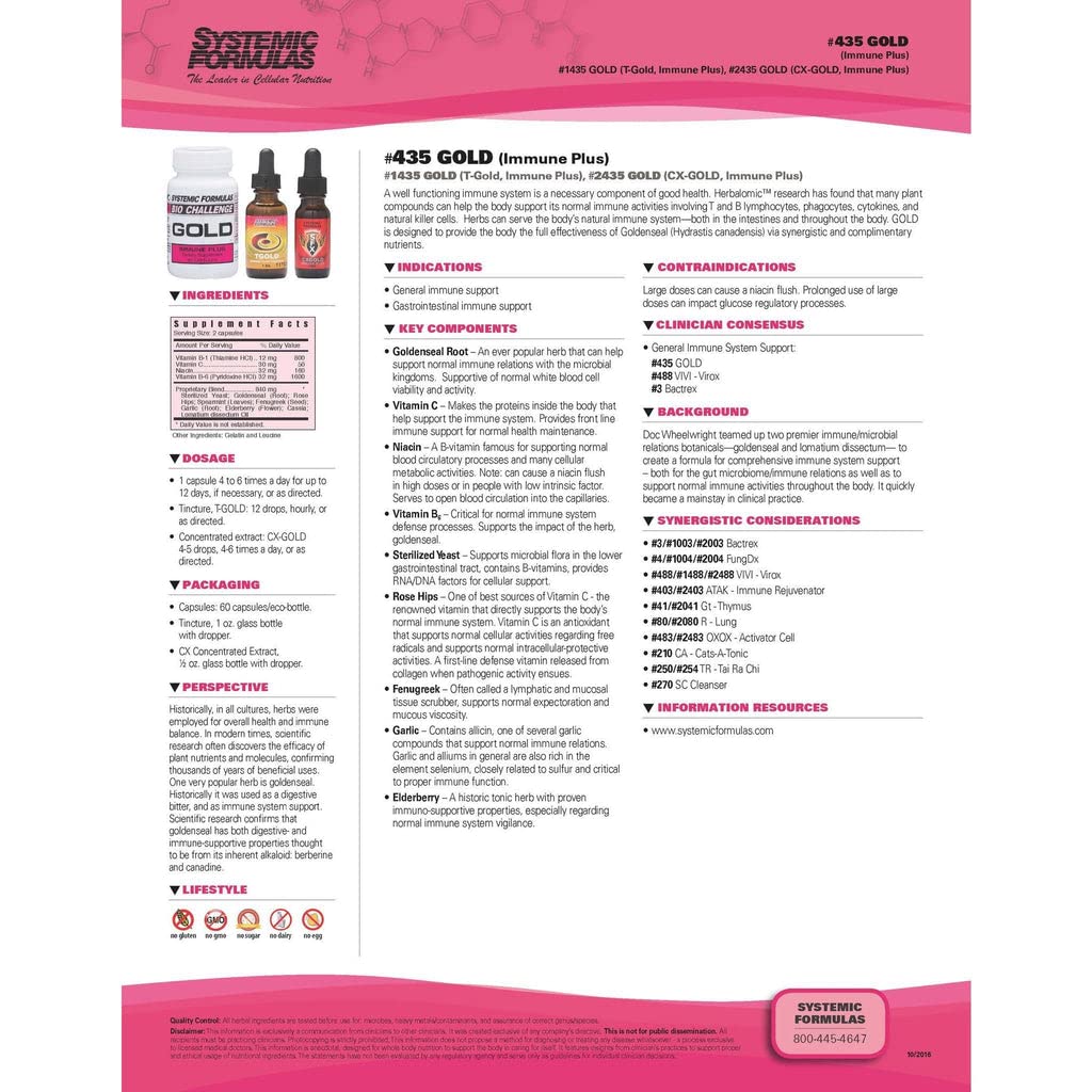 Systemic Formulas Gold Immune Plus - General Immune Support, 60 Capsules, Bio Challenge 435. Immune Builder.