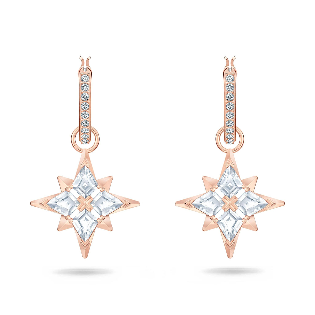Swarovski Symbolica Collection Women's Dangling Mini Hoop Pierced Earrings, Rose-Gold Tone Finished with Clear Crystal Accents