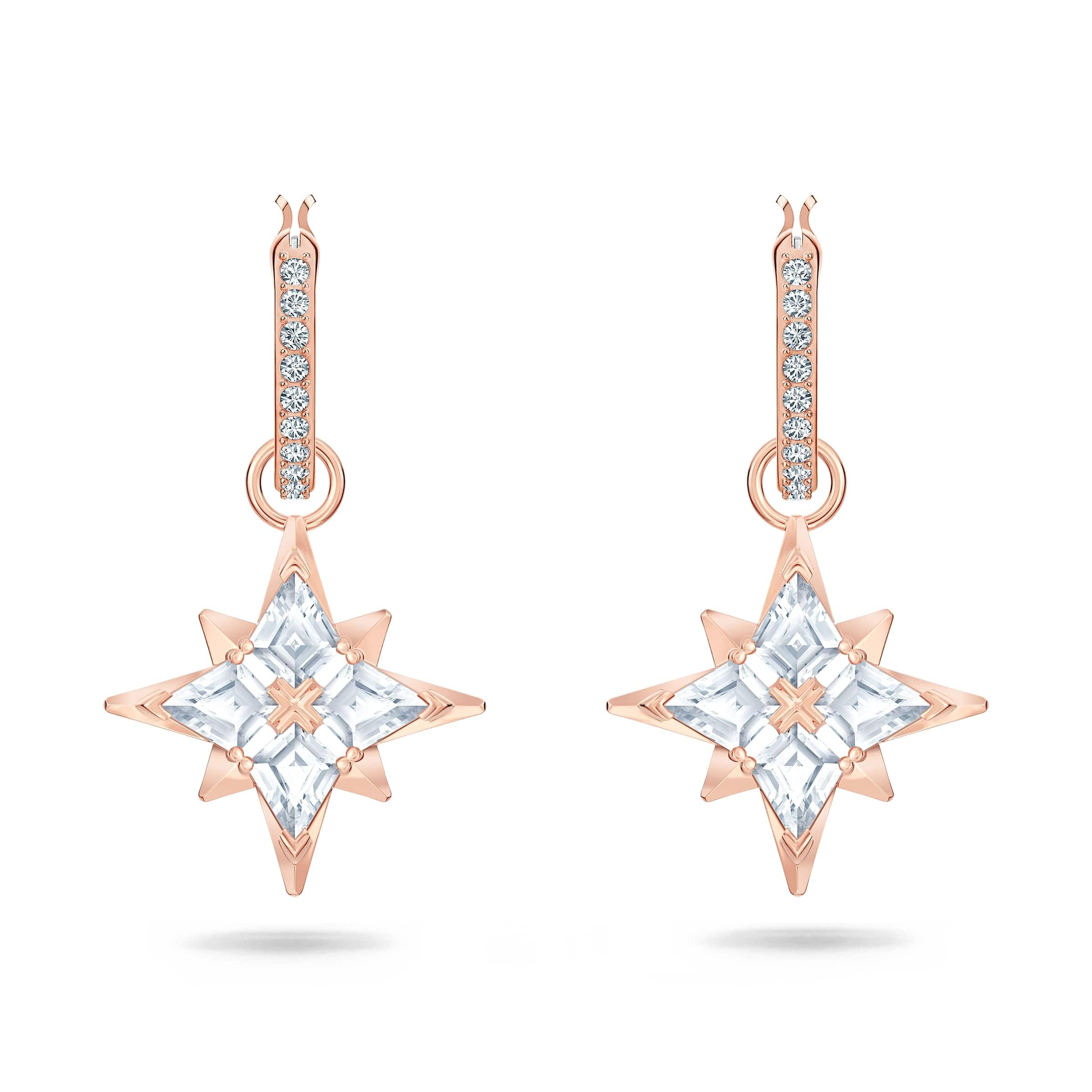 Swarovski Symbolica Collection Women's Dangling Mini Hoop Pierced Earrings, Rose-Gold Tone Finished with Clear Crystal Accents