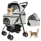 AODI Pet Stroller for Small Dogs and Cats with 4 Wheels, 3 in 1 Foldable Dog Stroller with Detachable Carrier, Breathable Mesh, Storage Basket & Cup Holder, Up to 33 lbs