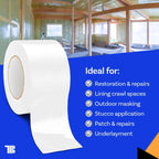 Vapor Barrier Tape - 4 inch x 180' Roll, Made in USA, White Polyethylene Tape for Crawl Spaces & Moisture Barriers, Waterproof Seal & Seam Tape for Underlayment, Insulation, and Plastic Liners (12)