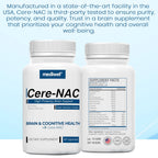 Cere-NAC Advanced Brain Supplement - Cognitive & Mental Clarity Support - NAC, Glycine, Alpha GPC, Citicoline (CDP-Choline), L-Theanine, Phosphatidylserine, Alpha Lipoic Acid - Made in USA