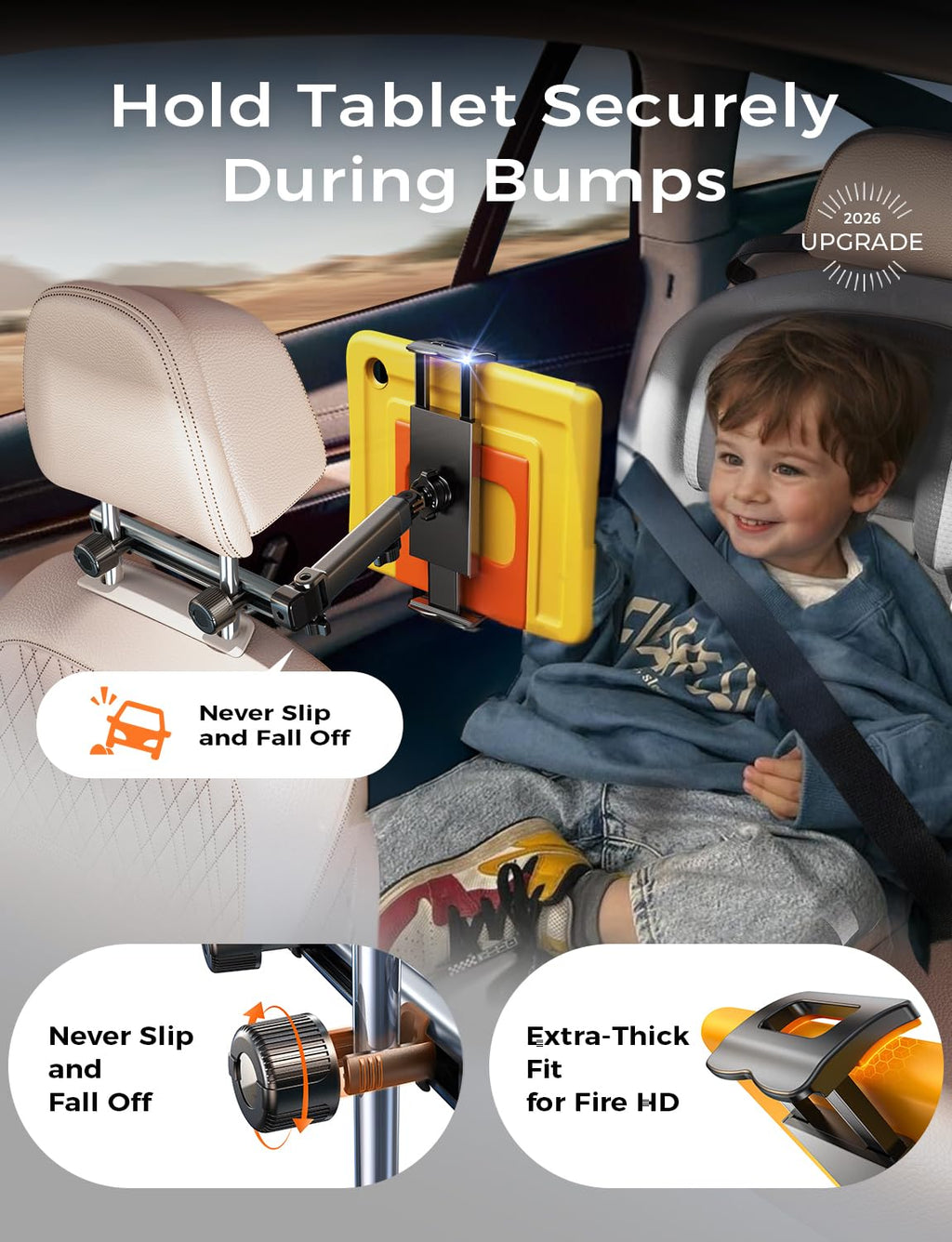 LISEN iPad Holder for Car Tablet Mount, 4 in 1 Adjust Arm Back Seat Stand