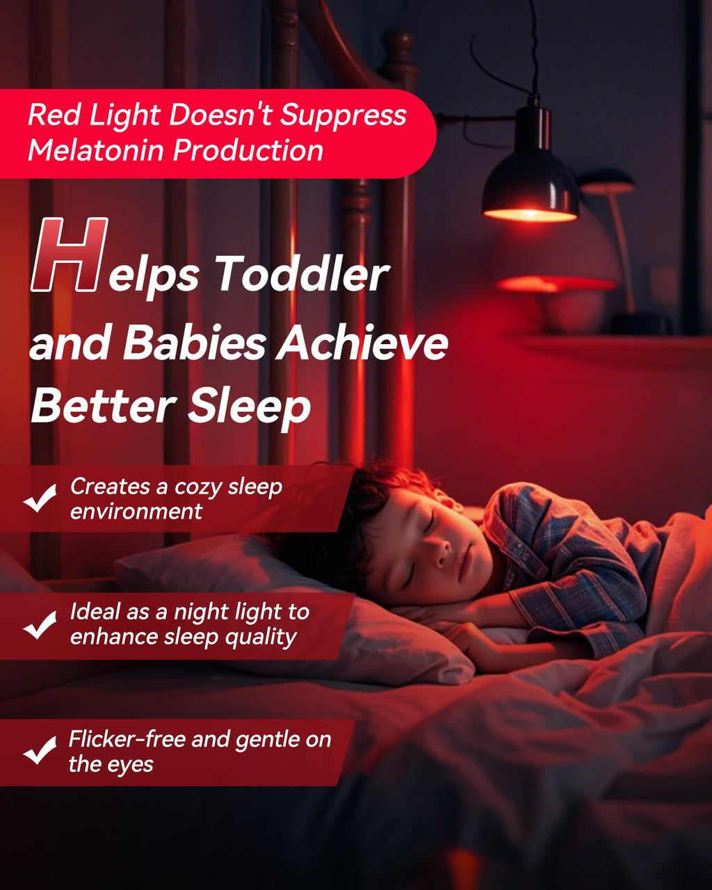 Neporal 625nm Red Light Bulbs for Sleep, 100% Blue Light Blocking Light Bulb, 9W Red Light Bulb for Melatonin Promoting, A19 60W Equivalent Dim Light Bulbs for Bedroom, Baby Nursery,2 Pack