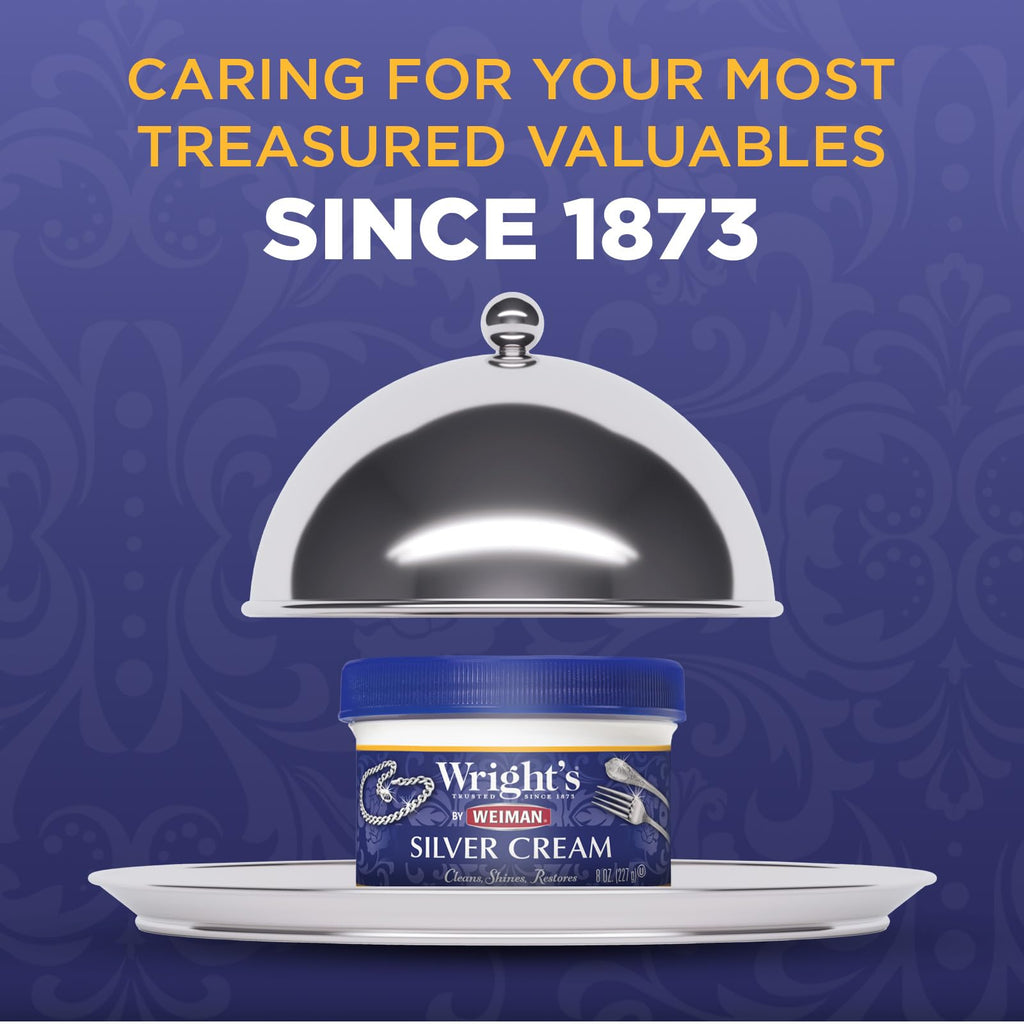 Wright's by Weiman Silver Cleaner and Polish Cream with Polishing Cloth, Ammonia-Free, Gently Clean & Remove Tarnish without Scratching