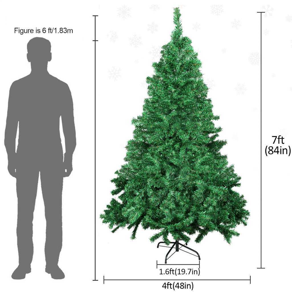 Artificial Christmas Tree, 1000 PVC Tips Full Hinged Spruce Tree with Foldable Metal Stand, Easy Assembly Xmas Tree for Home Office Holiday Party Decoration (Green, 7FT)