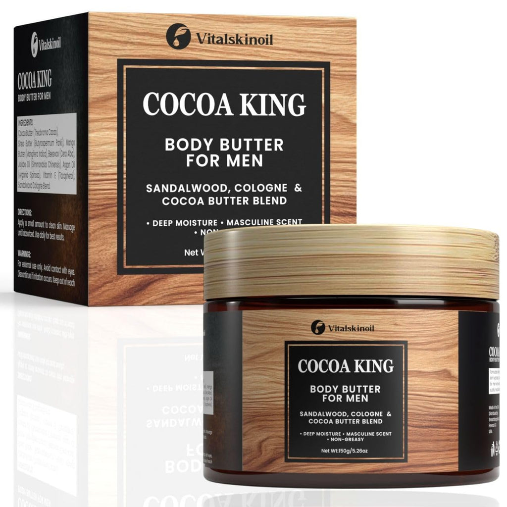 Body Butter for Men- Cocoa King Body Butter - Cocoa butter and Cologne Scent - 5.26 oz Body Cream Blend
