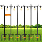 MuliVid 6 Pack 9FT String Light Poles for Outdoor,Metal Lights Hanging Pole Outside with Fork,Light Stand for Patio, Pergola, Garden, Backyard, Yard, Camping Party