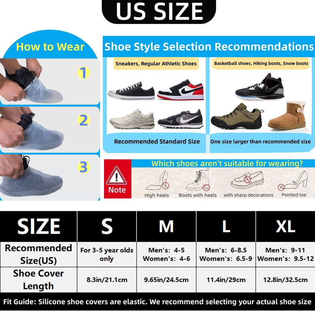 LSDWL Waterproof Shoe Covers 2 Pairs,Rain Shoe Covers Reusable Silicone Non Slip Shoe Covers for Outdoor,Rain Shoe Covers for Women and Men (Clear, X-Large)
