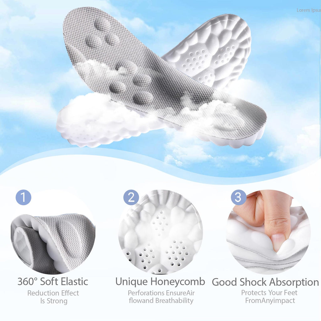 DWTWLE 4D Cloud Insoles for Men Memory Foam Cloud Insoles Super Soft Anti-Fatigue, Shock Absorption, Relieve Foot Pain (Gray, US 11-13)