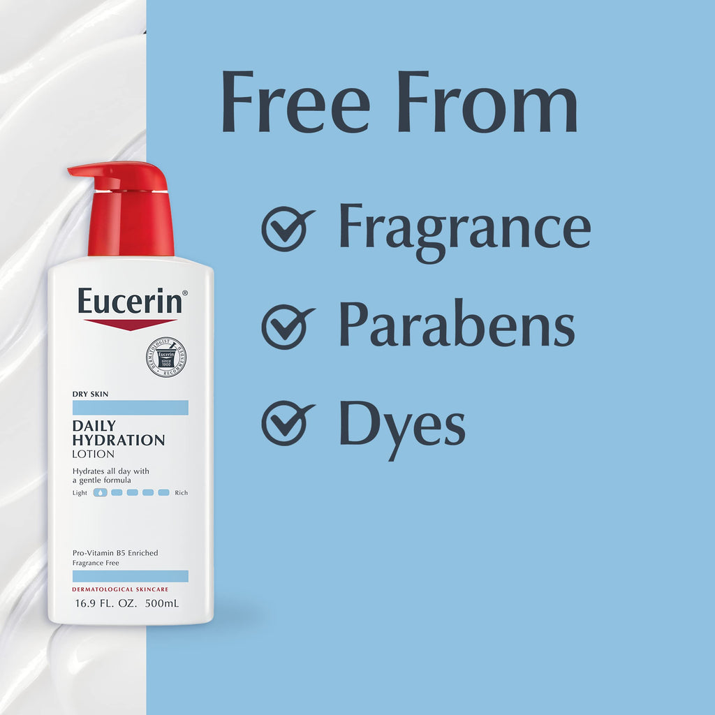 Eucerin Daily Hydration Body Lotion, Unscented Body Lotion for Sensitive Dry Skin, Holiday Gifts for Self Care, 16.9 Fl Oz Pump Bottles, Pack of 3