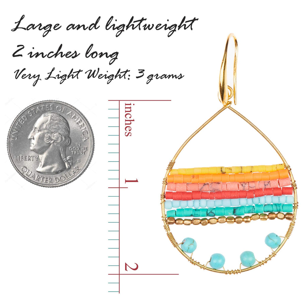 Akitai Boho Teardrop Multicolor Earrings Silver and Gold Plated with Colorful Varieties - Handmade Bohemian Turquoise Jewelry for Women and Beach Earrings For Women Vacation (Gold)