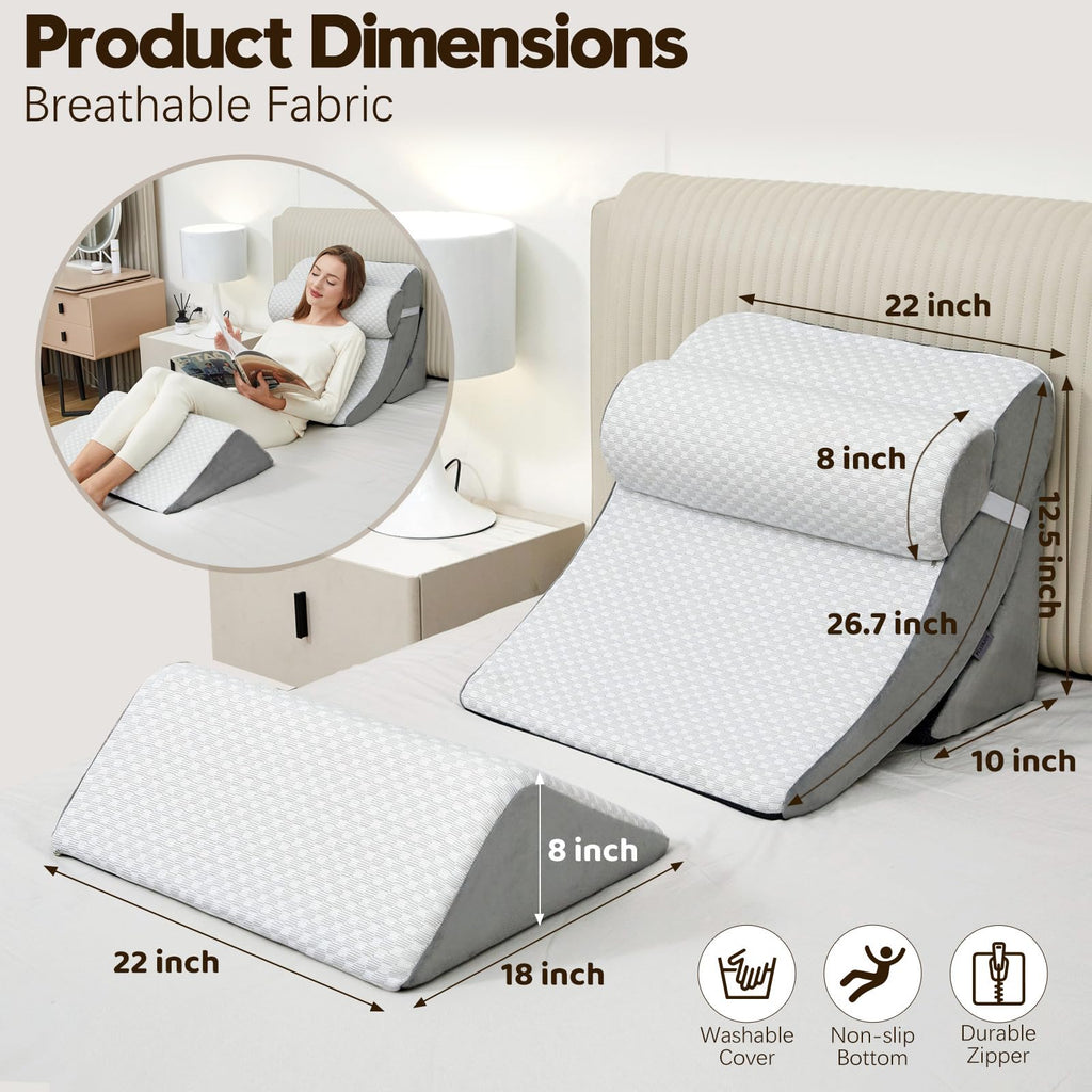 PIASHJOY 4pcs Wedge Pillow Set for After Surgery,Bed Wedge Pillows for Sleeping,Post Surgery Recovery， 45 Degree Wedge Pillow for Acid Reflux Relief and Anti-snoring，
