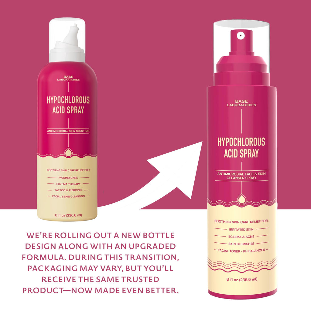 "BASE LABORATORIES Hypochlorous Acid Spray for Skin & Face | Healing HOCL Molecule Spray | for Wounds, Irritations, Redness, Facial Cleanser, Acne & Eczema Treatment | 240ml"