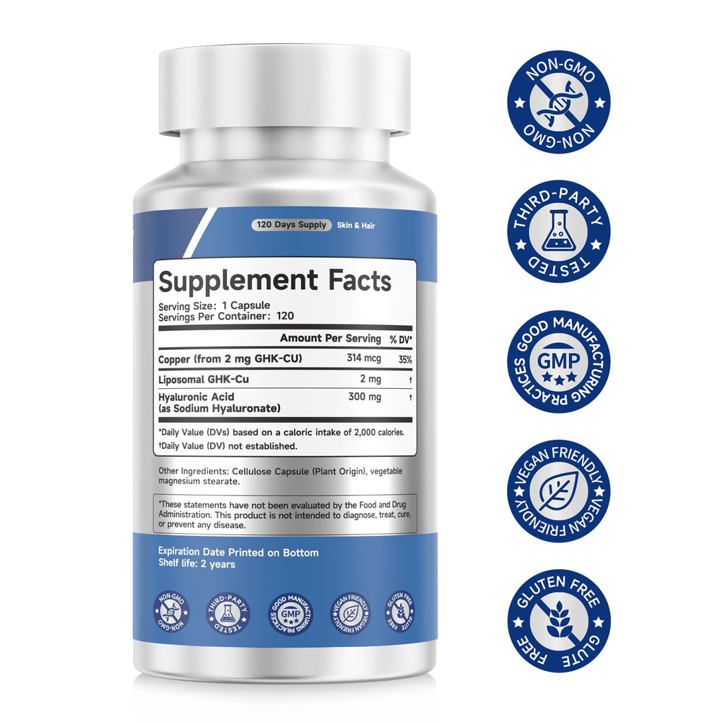Trawecual GHK-Cu Peptide – High-Purity GHK-Cu with Liposomal Delivery for Hair & Skin Support – 120 Caps.2 Pack