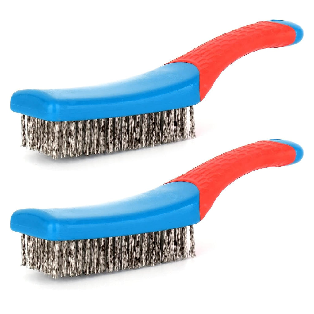 2 Pack Wire Brushes for Cleaning-Heavy Duty Stainless Steel Wire Scratch Brush for Metal Rust Cleaning,Paint Scrubbing with Rubber Covered Handle (2)