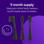 BURST Genuine Replacement Heads for Original Sonic Electric Toothbrush (Black/3 Pack) | Ultra Soft Bristles for a Deep Clean | Stain & Plaque Removal