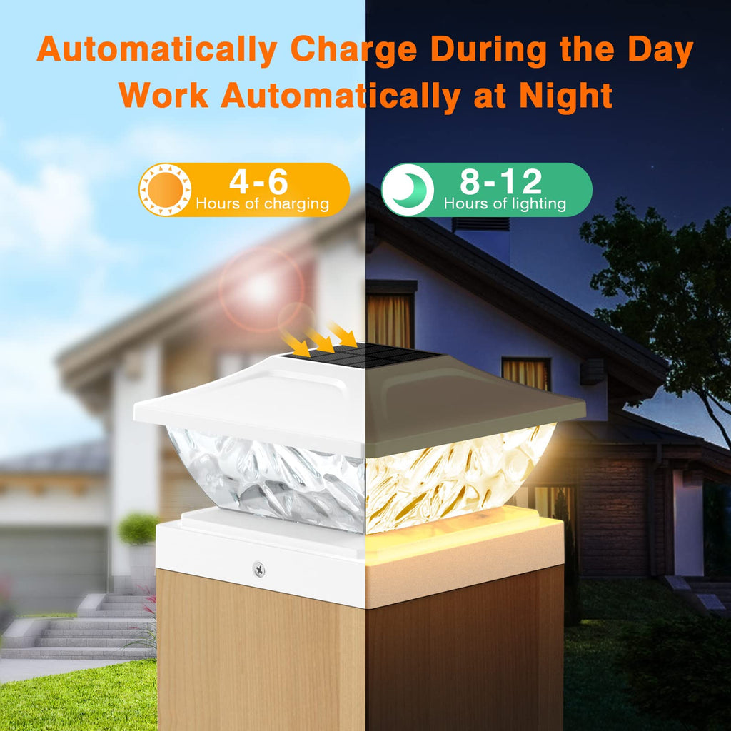 ENSLI Solar Post Cap Lights Outdoor 6 Pack, 2 Mode Bright Fence Post Solar Lights Outdoor Waterproof, Deck Fence Post Cap Light Solar Powered for 4x4 4.5x4.5 5x5 Posts in Garden Decor