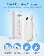 VEEKTOMX Portable Charger with Built-in Cables and AC Wall Plug, 10000mAh