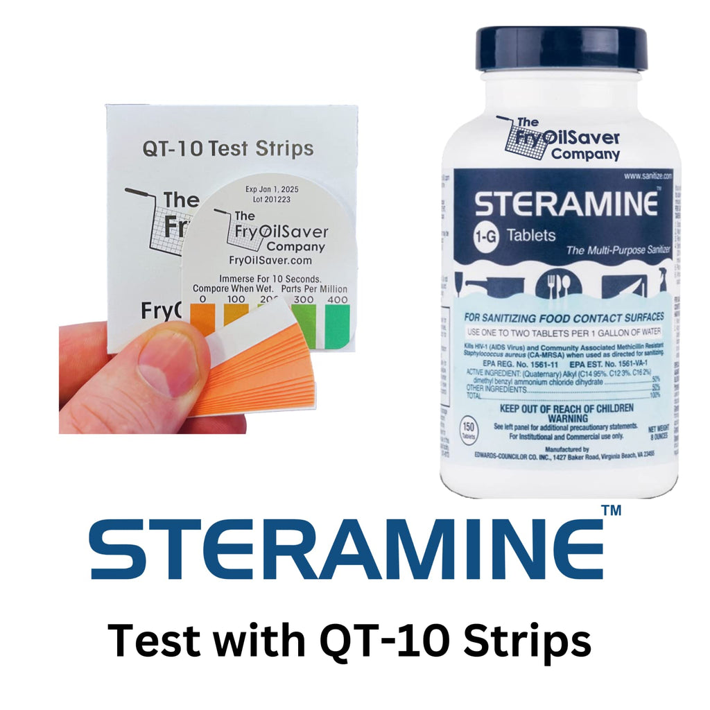 2 Bottles Steramine Sanitizer Tablets (300 Count) + 15x QT-10 Test Strip