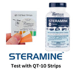2 Bottles Steramine Sanitizer Tablets (300 Count) + 15x QT-10 Test Strip