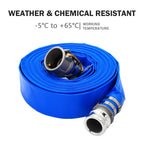 DAVCO 2" ID × 100 ft Pool Backwash Hose, Heavy Duty Reinforced Blue PVC Lay Flat Water Discharge Pump Hoses For Swimming Drain Pools and Clean Filters, with Aluminum Camlock C and E Fittings
