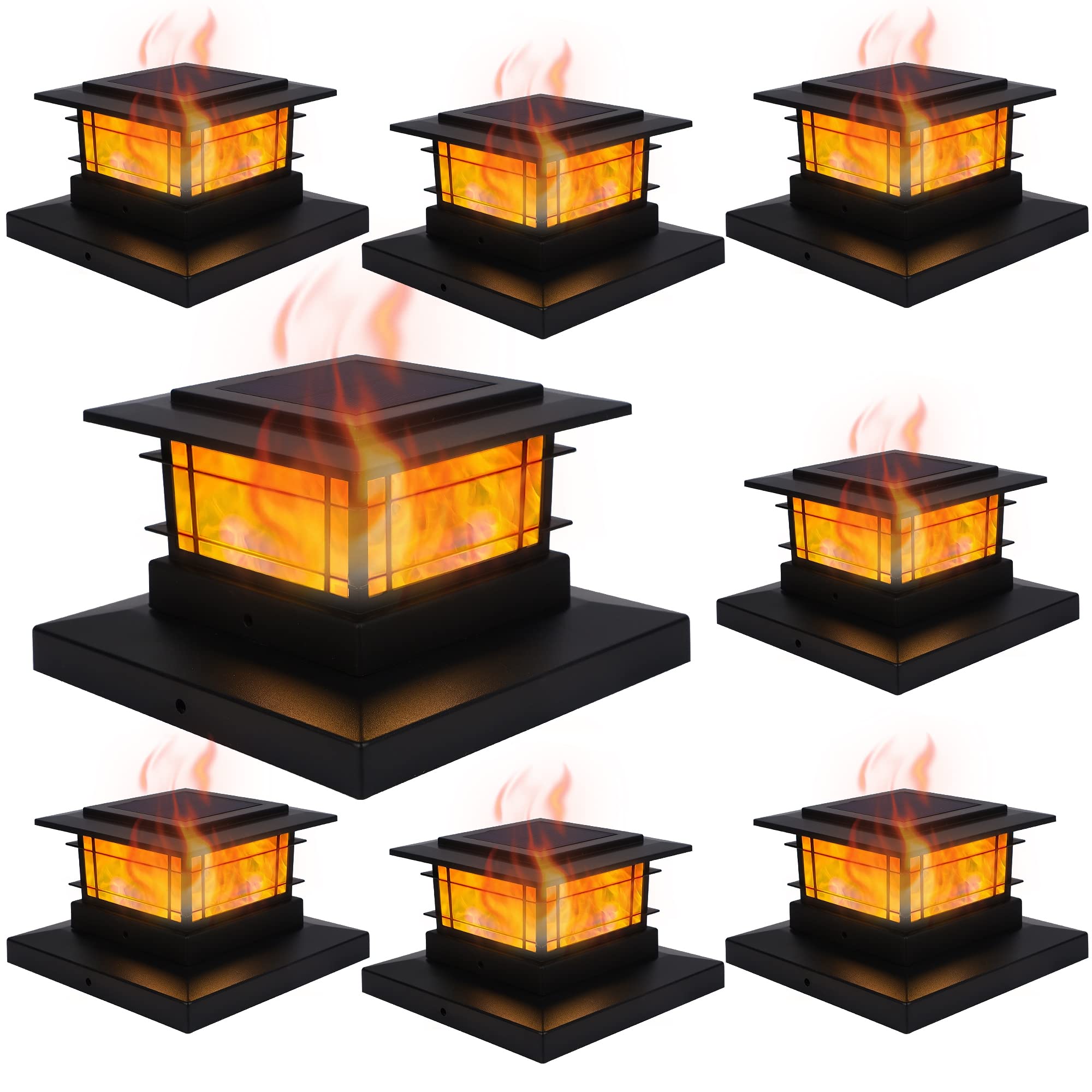 Dynaming 8 Pack Solar Post Cap Lights Outdoor with Flickering Flame Light, Fence Post Solar Lights Fit for 4x4 5x5 6x6 Vinyl/Wooden Posts, High Brightness SMD LED Lighting Decor for Garden Deck Patio