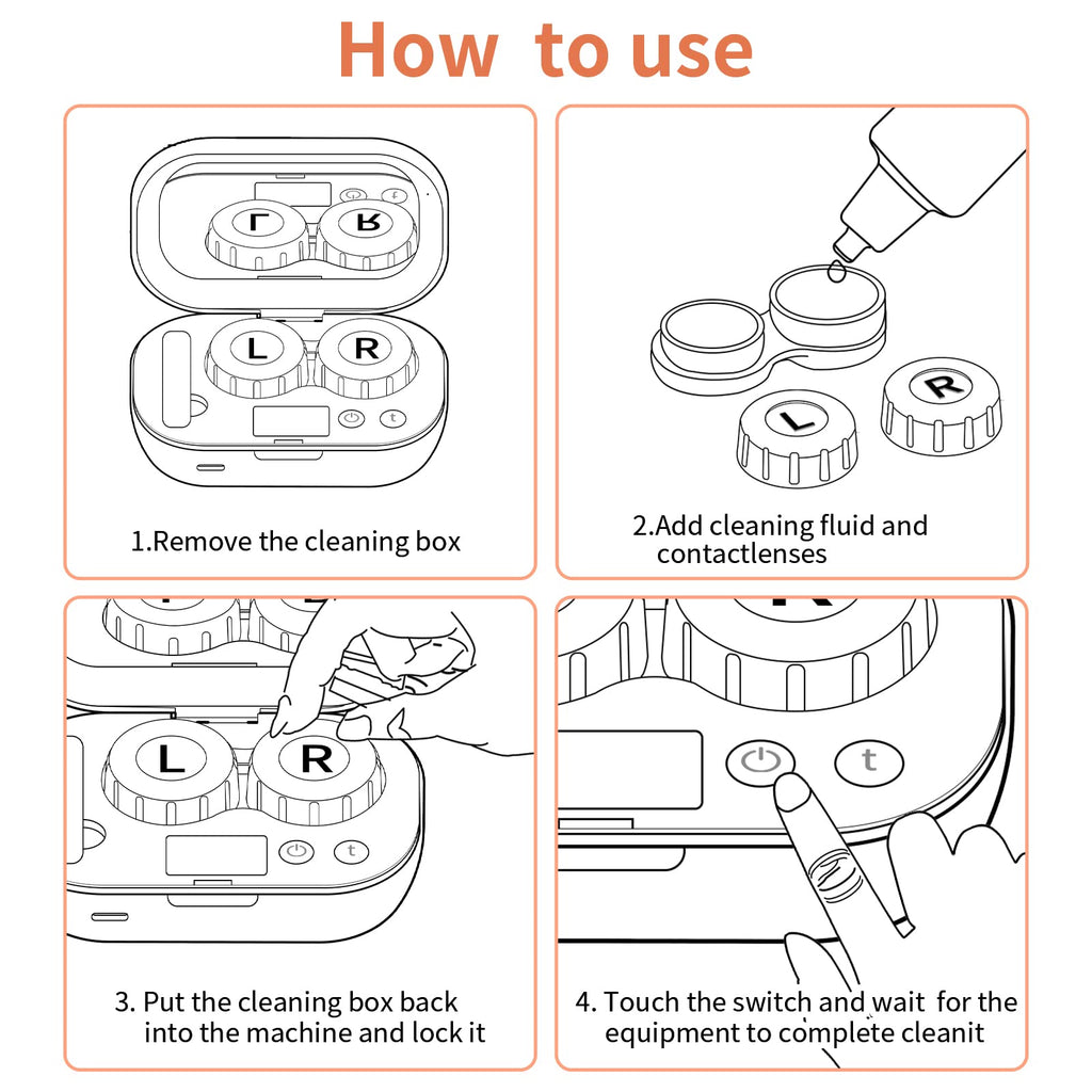 MUGLE Portable Ultrasonic Contact Lens Cleaner with USB Charger - Fit Disposable Soft, Colored & RGP Lenses - Travel & Home (White)