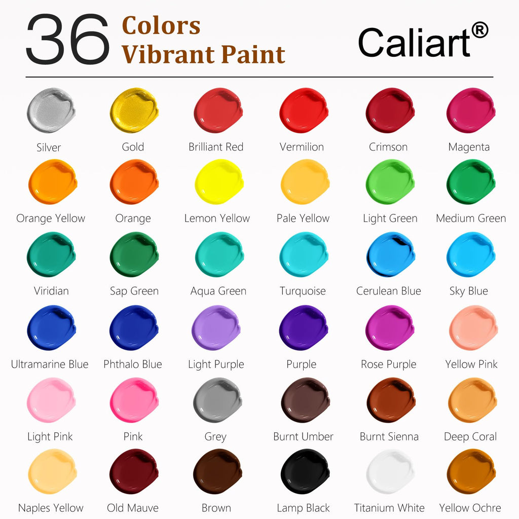 Caliart 36 Colors Acrylic Paint Set with 12 Brushes