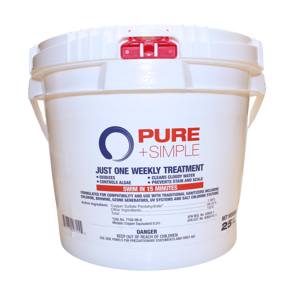 Pure + Simple | All-in-One Weekly Pool Treatment | Controls Algae & Clarifier for Swimming Pools with Copper-Based Formula | Ideal for Above Ground and Inground Use - 25 lbs