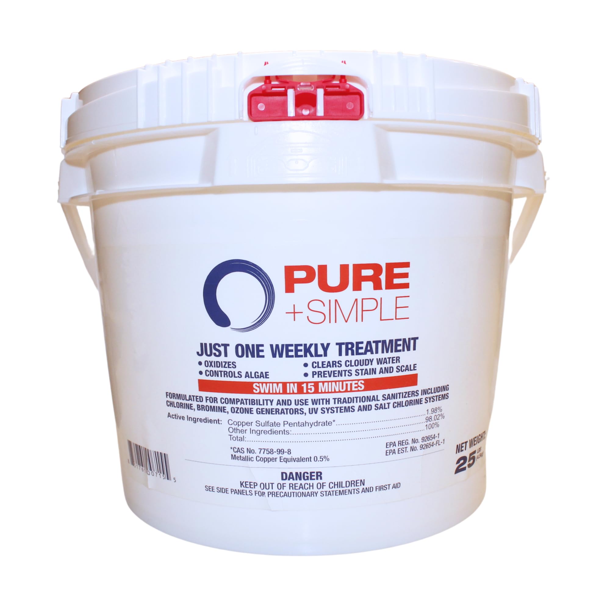Pure + Simple | All-in-One Weekly Pool Treatment | Controls Algae & Clarifier for Swimming Pools with Copper-Based Formula | Ideal for Above Ground and Inground Use - 25 lbs