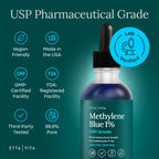 Methylene Blue Drops - USP Pharmaceutical Grade 99.99% Pure 1% Solution for Energy, Focus, Clarity, Cognition & Cellular Support - 3rd Party Tested, Formaldehyde-Free, Made in USA, 2oz Tincture