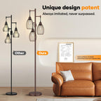 Nintiue Dimmable Floor Lamp,3x800LM LED Bulbs Included, Farmhouse Industrial Floor Lamp Standing Tree Lamp with Teardrop Cage Head Tall Lamp for Living Room Bedroom Office Dining Room - Matte Brown