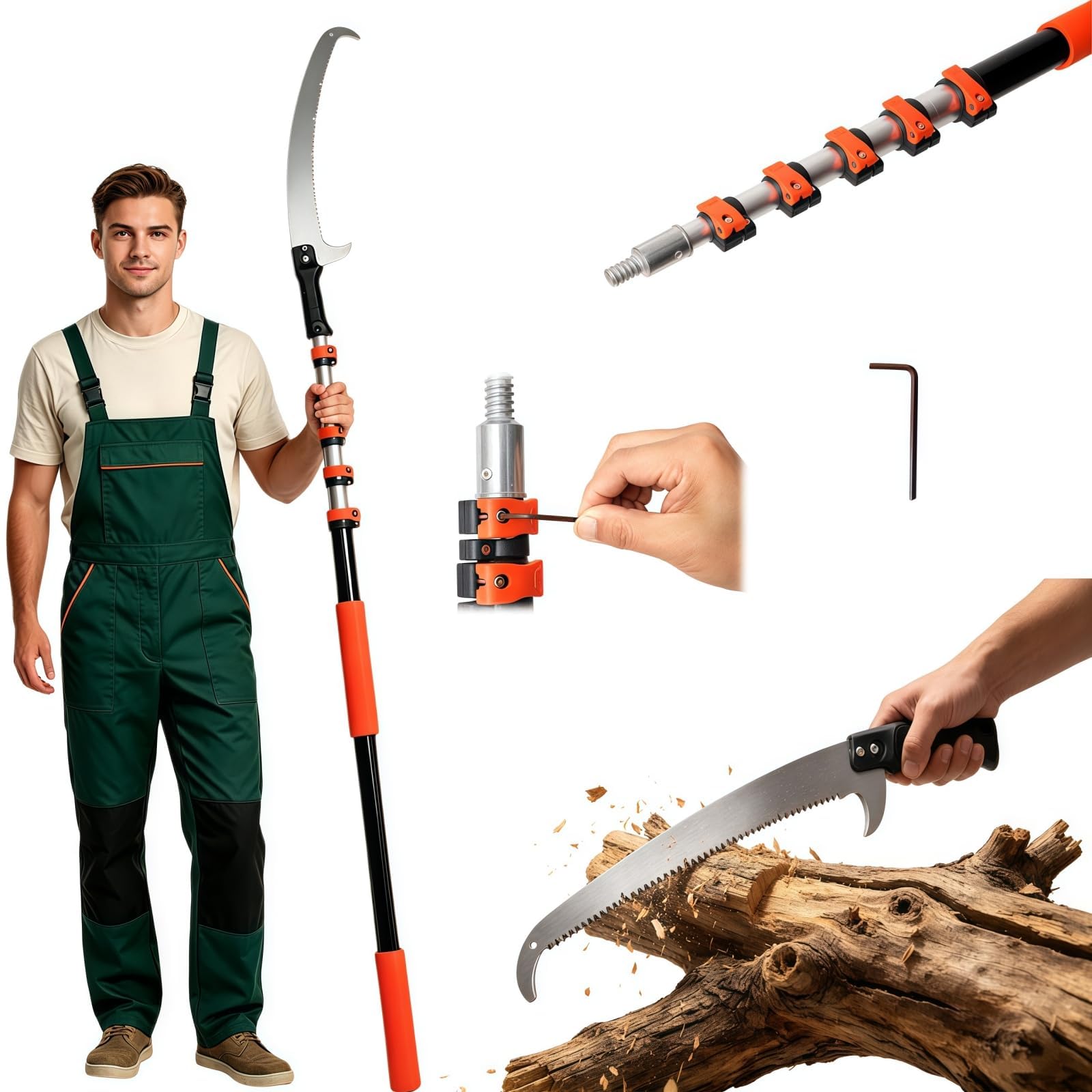 AgiiMan 30FT Reach Pole Saws for Tree Trimming, Pole Saws with 5-24FT Telescoping Extension Pole Pruning Pole Saw with 24" Blade Manual Pole Saw for Tree Pruning Forestry Yard Garden, and Patio