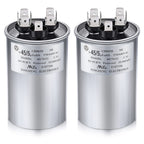 Frienda 2 Pcs 45+5 MFD 45/5 uf ±6% 370V or 440V VAC Dual Run Round Capacitor, 45 5 Start Capacitor for AC Air Conditioning Unit, Condenser Straight Cool or Heat Pump