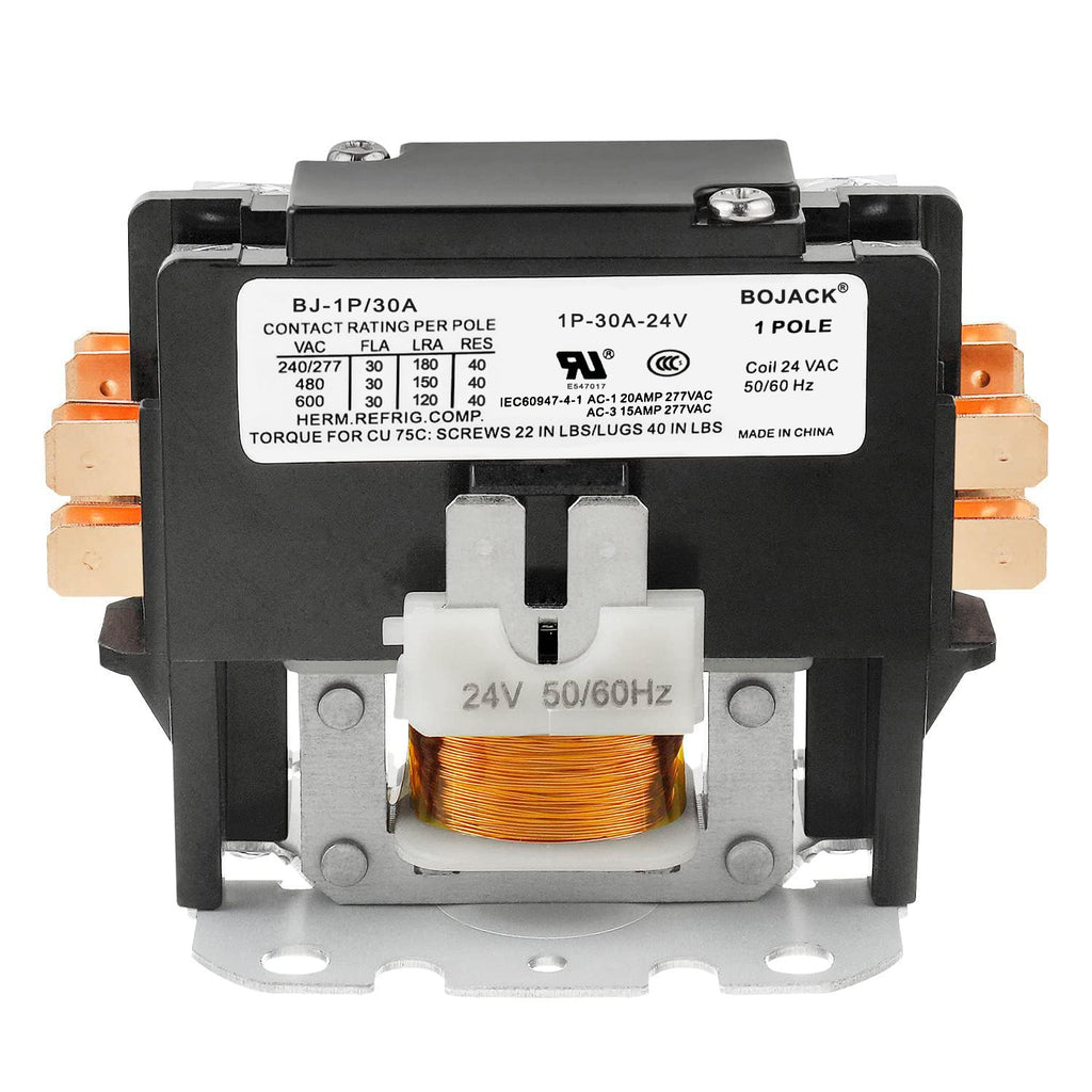 BOJACK 1 Poles FLA 30 Amp Coil 24 VAC Air Conditioner Condenser Compressor Contactor AC Definite Purpose Contactor