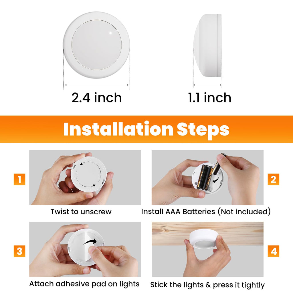 Ahuledlight LED Puck Lights with Remote Control, 16 Color Changing Under Cabinet Lighting with Dimmer & Timer, AAA Battery Operated,Under for Closet Bedroom Kitchen, Stair (12 Pack White)