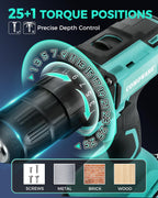 COMOWARE 20V Cordless Drill, Electric Power Drill Set with 1 Battery & Charger, 3/8" Keyless Chuck, 2 Variable Speed, 266 In-lb Torque, 25+1 Position and 34pcs Power/Driver Bits