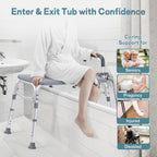 Tub Transfer Bench for Bathtub, Height Adjustable Shower Bench with Backrest, Shower Chair Bath Seat for Elderly, Seniors, Arm Support for Transfer-Gray