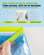 Pre-Taped Masking Film for Painting(4 Rolls) - 22" x 66'Painters Plastic Sheeting with Tape and Drape, Painters Drop Cloth for Automotive & Home, Cover for Walls/Floors/Windows/Cars Protection