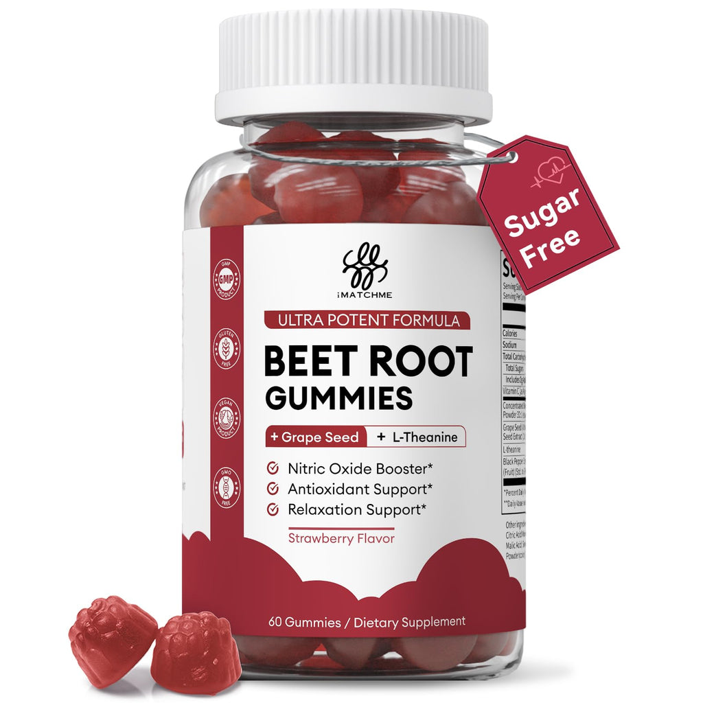 2 Pack Beet Root Gummies – Blood Pressure Support & Mood Support, Super Nitric Oxide Beets Supplement with Grape Seed, L-Theanine & Vitamin C, Sugar-Free Vegan, 30:1 Beet Root Extract, 120 Chews
