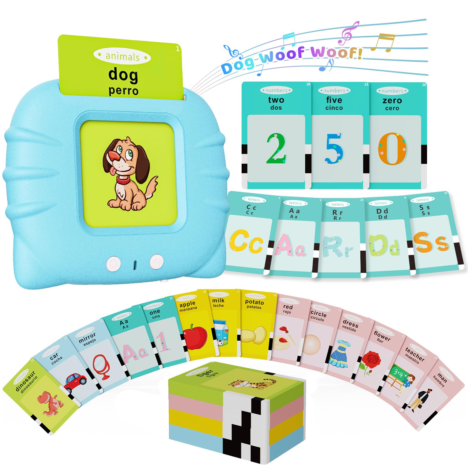 Aullsaty Toddler Toys Bilingual English and Spanish Talking Flash Cards for 1 2 3 4 5 6 Year Old Boys and Girls, Autism Sensory Toys for Autistic Children, Learning Educational Speech 250 Sight Words