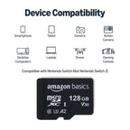 Amazon Basics microSDXC Memory Card with Full Size Adapter, A2, U3, Read Speed up to 100 MB/s, 128GB, Black