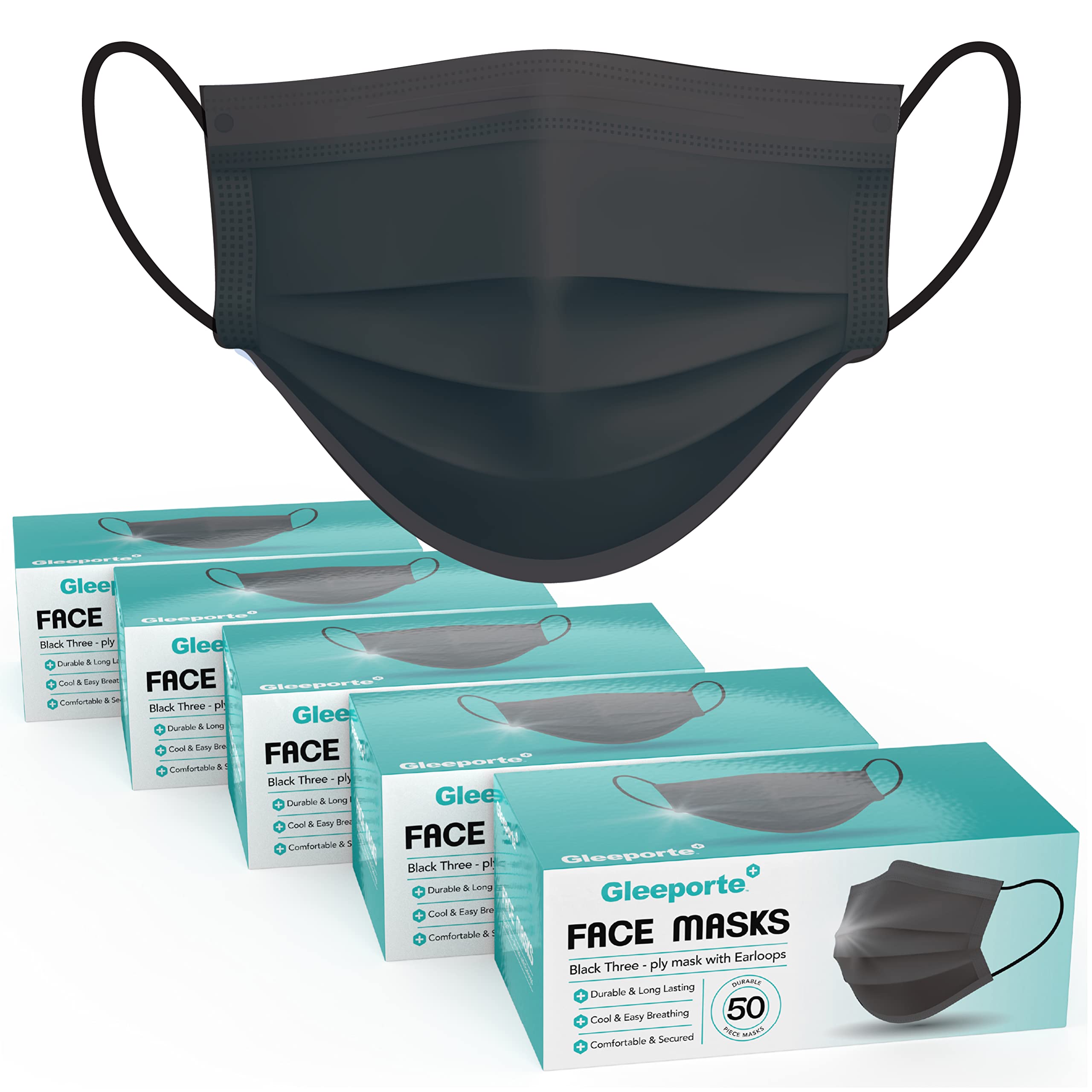 [Pack Of 250] Black Disposable Face Mask, 3-Ply Adult Masks, Facial Cover with Elastic Earloops For Home, Office, School, and Outdoors