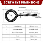 PAMAZY 16pcs Screw Eyes, 2.56 Inch Black Eye Hooks Screw Self Tapping Eye, Heavy Duty Eye Bolt for Wood Securing Cables Wire, Hammock Stand, Indoor & Outdoor Use