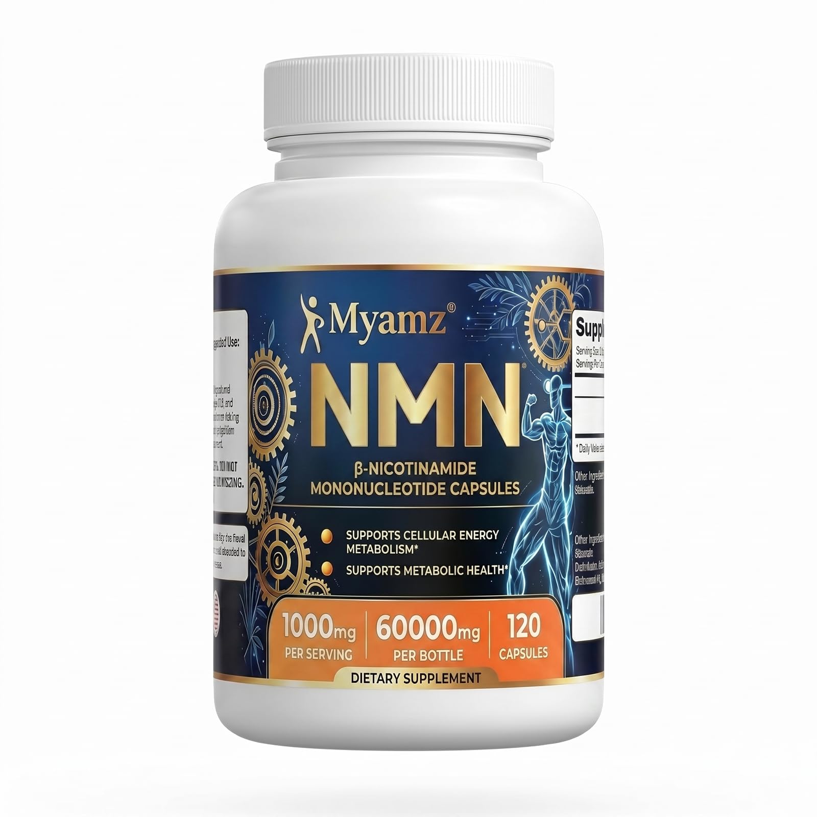 NMN Supplement 60000 mg per Bottle - 99% Pure Nicotinamide Mononucleotide for Supports NAD+ Levels, Cellular Repair & DNA Health