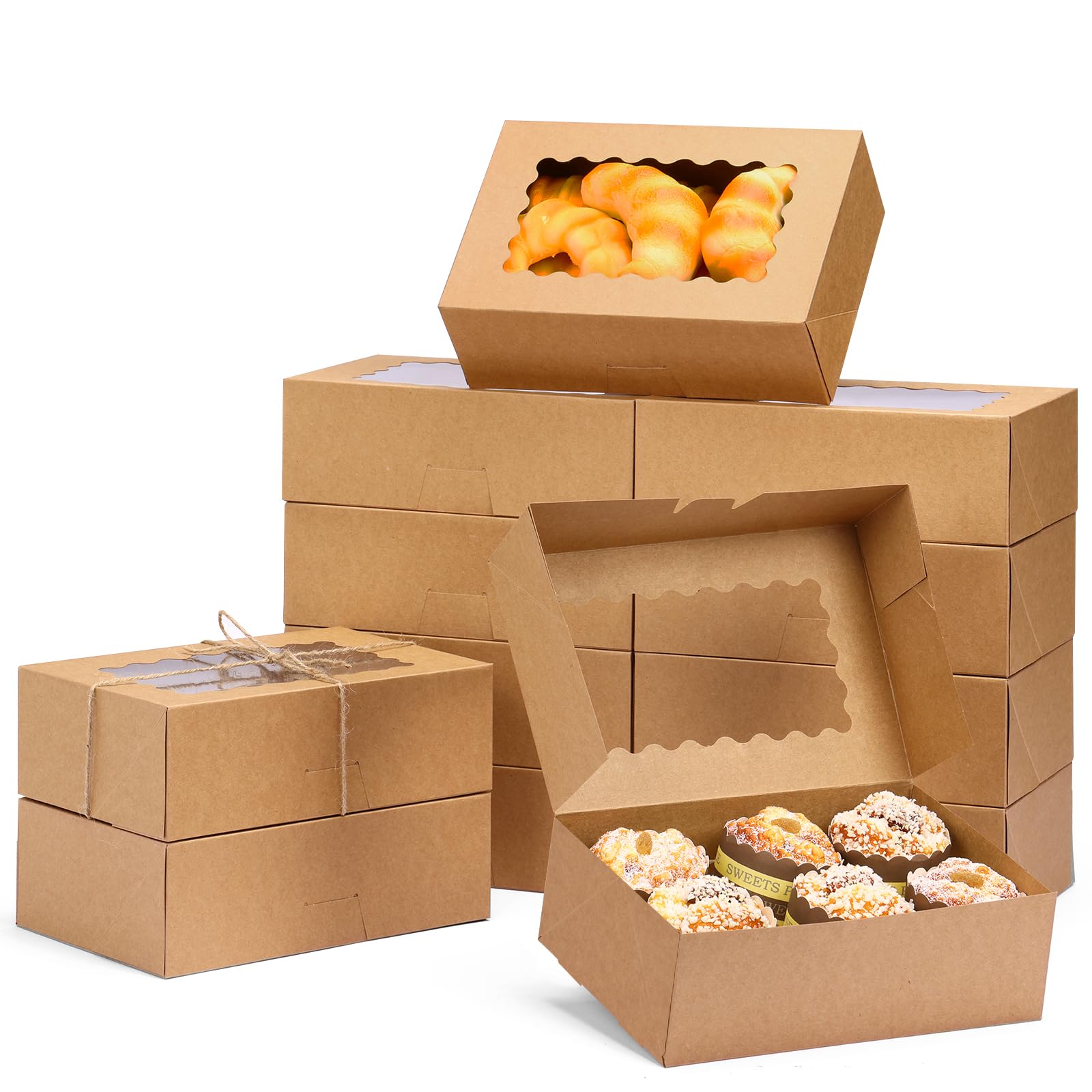 Moretoes 28pcs Cookie Boxes with Window, 9x6x3 Inch Brown Bakery Boxes Pastry Containers for Chocolate Covered Strawberries, Candy, Muffins, Donuts