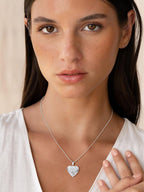 U7 Memorial Photo Locket Necklace, Women Silver Heart Pendant with Engrave