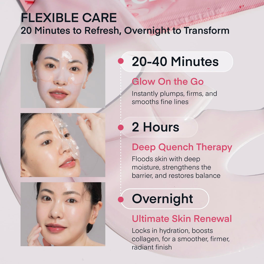 TEREZ & HONOR Korean Real Deep Bio Collagen Face Mask - 4ea x 33g Hydrogel Overnight Masks for Deep Hydration, Glowing, Pore Minimizing, Elasticity, Fragrance-Free, 100 Da Ultra-Low Molecular Collagen