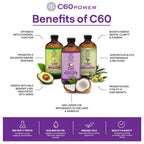 C60 Power C60 in Organic Avocado Oil - Natural Wellness & Antioxidant Support for Men & Women, 99.99% Pure Carbon Fullerenes, Promotes Energy, Mental Clarity, & Stamina - 8 fl oz Bottle